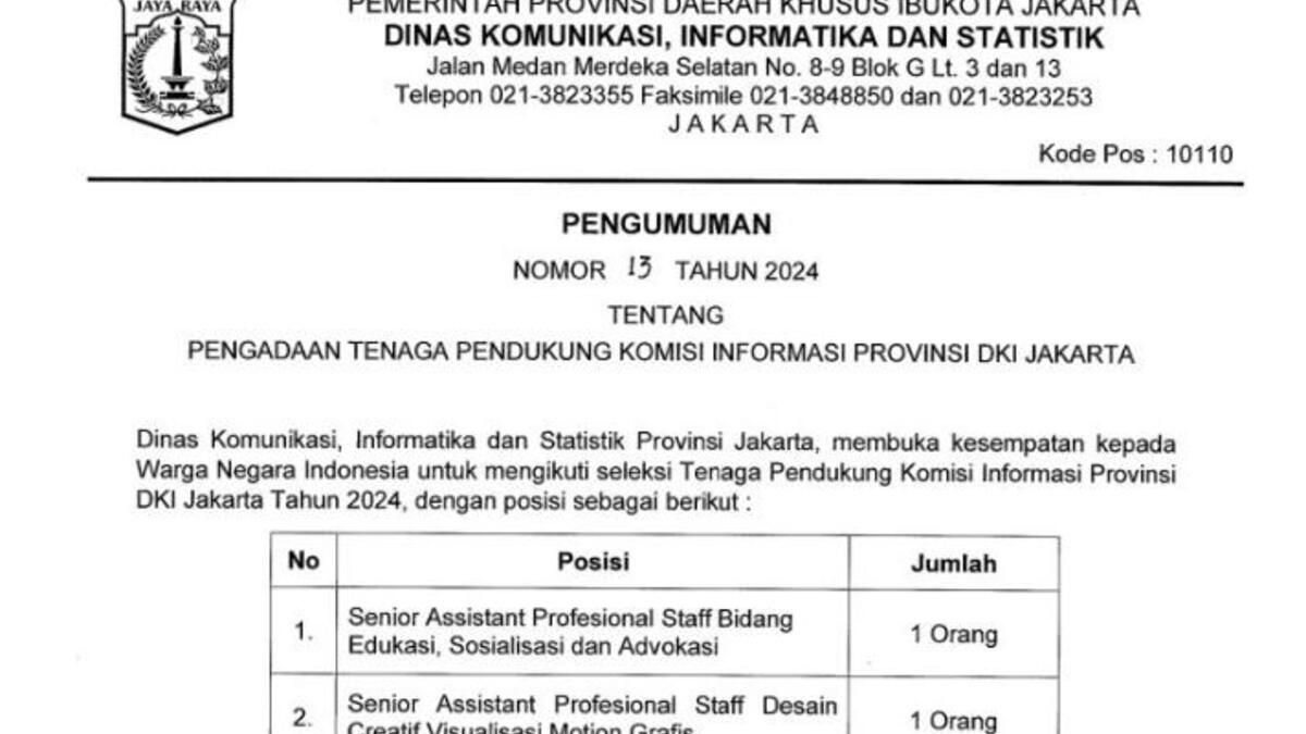 Dinas Komunikasi Informasi Dan Statistik Dki Jakarta Buka Loker Untuk