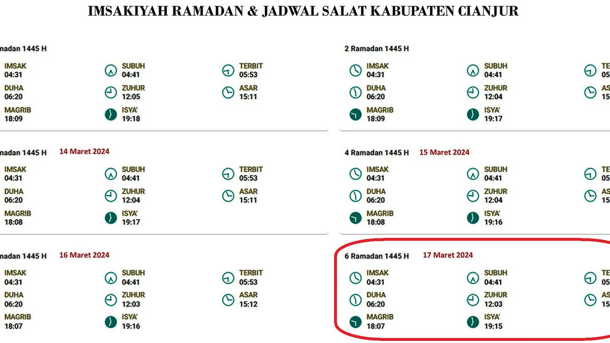 Cianjur Jadwal Imsakiyah Ramadan Dan Salat Minggu 17 Maret 2024