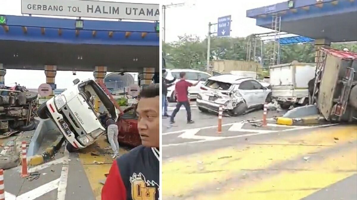 Polisi Olah TKP Kecelakaan Beruntun Di Depan Gerbang Tol Halim