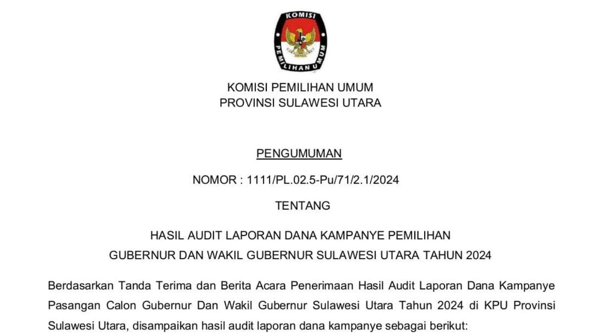 Hasil Audit Dana Kampanye Pilgub Sulawesi Utara Mengejutkan Dua