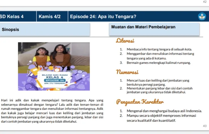 Soal Dan Jawaban TVRI Kelas 4 Kamis 4 Februari 2021 BDR Episode 24 Hari