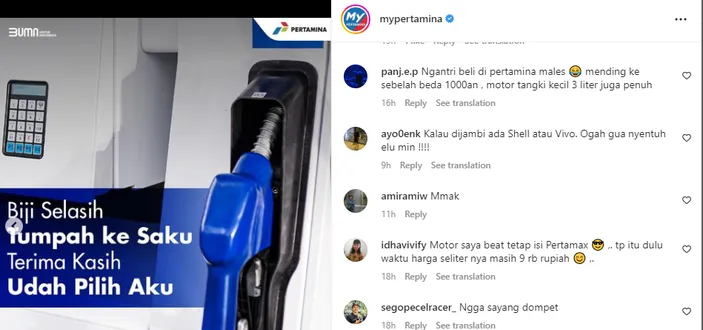 Akun Instagram Pertamina Diserang Warganet Terima Kasih Min Dompet