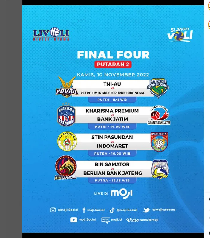 Jadwal Acara Tv Moji Tv Kamis November Ada Live Laga Livoli