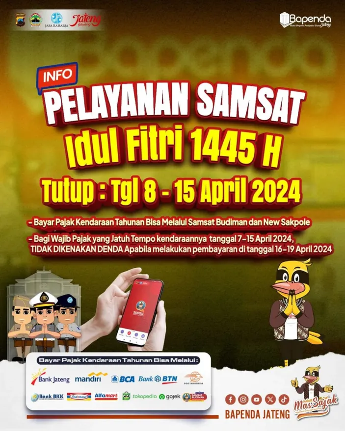 Jadwal Pelayanan Samsat Idul Fitri 2024 Tutup Tanggal 8 15 April 2024