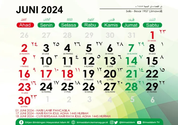 Kalender Juni Tanggal Merah Libur Nasional Cuti Bersama Dan