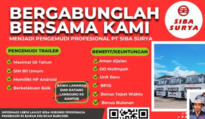 Lowongan Kerja Terbaru 2024 Sebagai Pengemudi Di PT Siba Surya