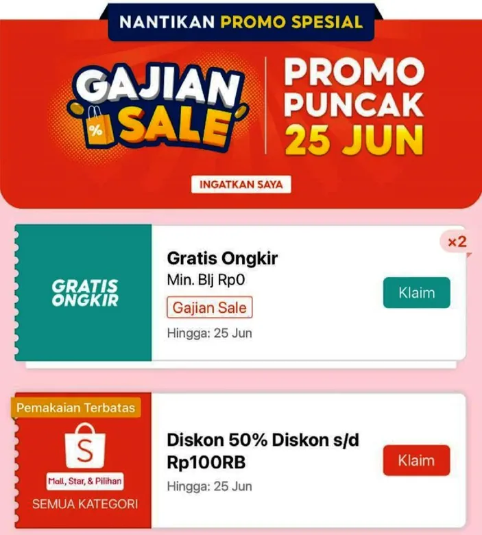 Klaim Sekarang Kode Voucher Shopee Gajian Sale Juni Diskon