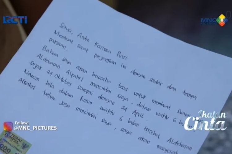 Surat Perjanjian Andin Dan Al Muncul Lagi Andin Pertanyakan Perasaan