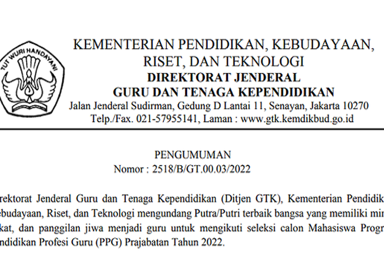 LINK Pengumuman Seleksi Calon Mahasiswa PPG 2022 Cek Persyaratan Dan