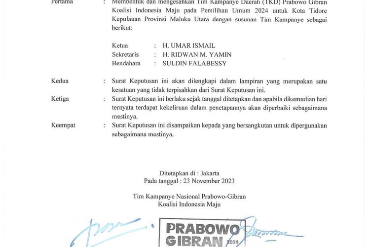 Umar Ismail Pimpin TKD Prabowo Gibran Di Tidore Pikiran Rakyat