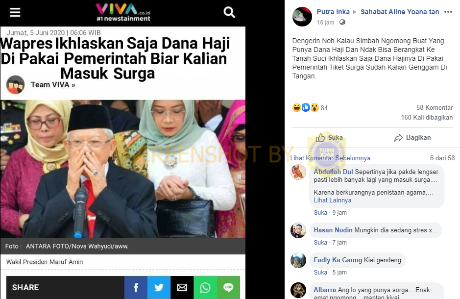 Cek Fakta Maruf Amin Sebut Ikhlaskan Dana Haji Dipakai Pemerintah Agar