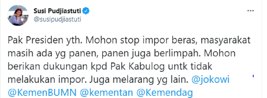 Panen Lokal Berlimpah Susi Pudjiastuti Minta Jokowi Hentikan Wacana