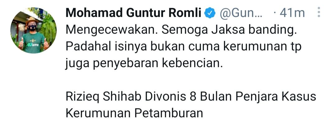 Geram Hakim Hanya Vonis HRS Denda 20 Juta Dan Penjara 8 Bulan Aktivis