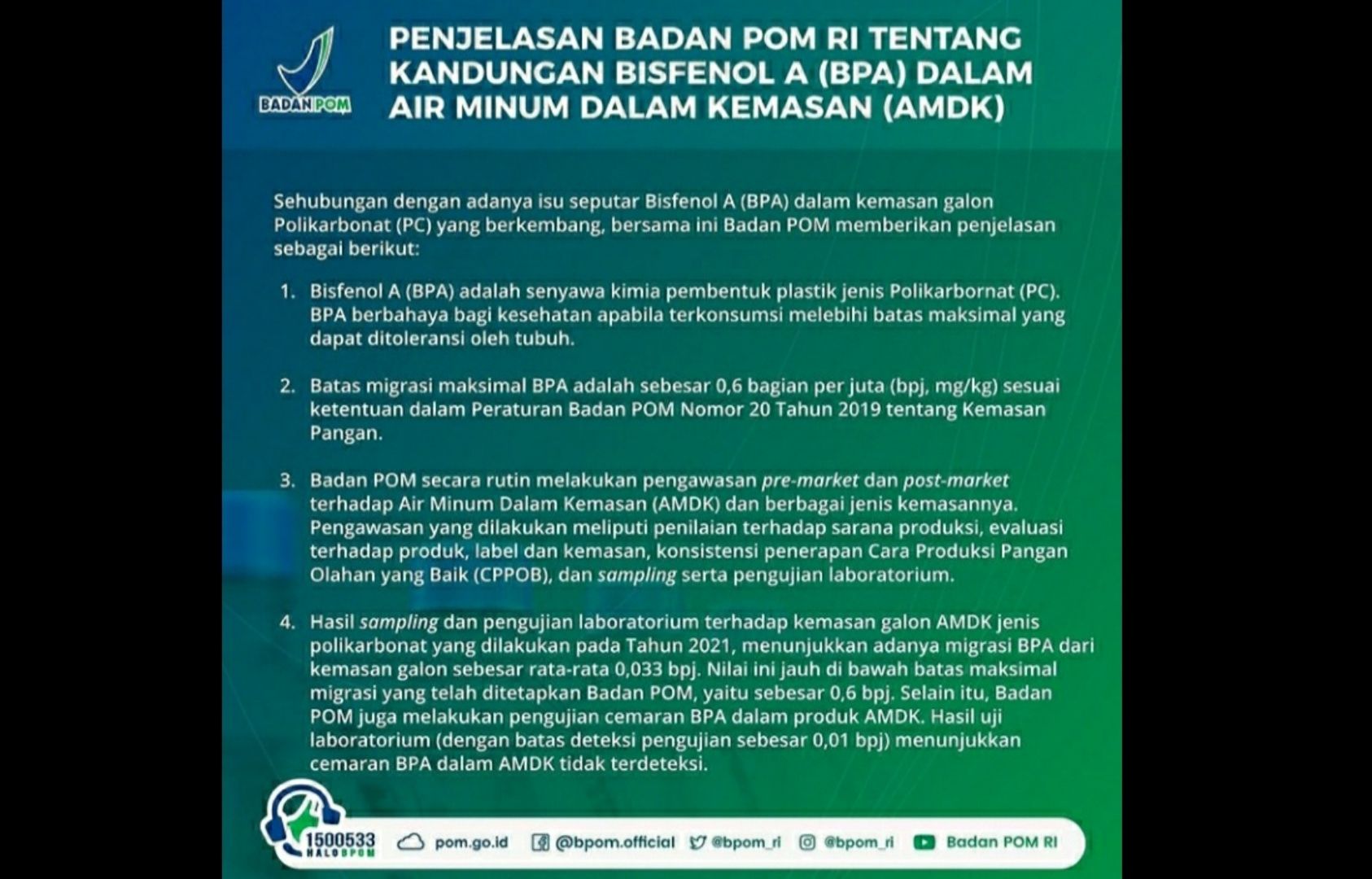 Soal Galon Guna Ulang Ini Hasil Uji Lab Terbaru BPOM