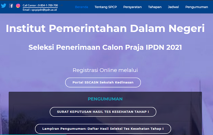 Link Pengumuman SPCP IPDN Hasil Tes Psikologi Integritas Kejujuran Cek