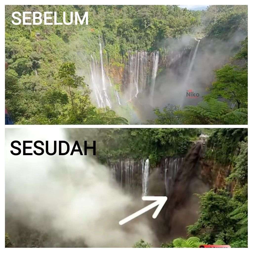 Air Terjun Internasional Tumpak Sewu Diamuk Banjir Lahar Dingin Gunung