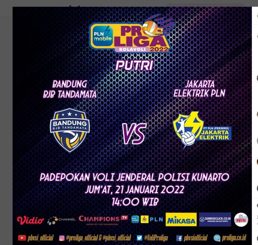 Bandung BJB Tandamata Vs Jakarta Elektrik PLN Jadwal Proliga 2022