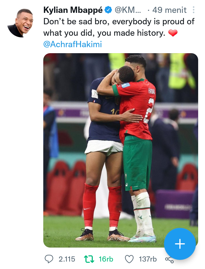 Ini Kata Mbappe Pada Sang Sahabat Achraf Hakimi Usai Prancis Ke Final