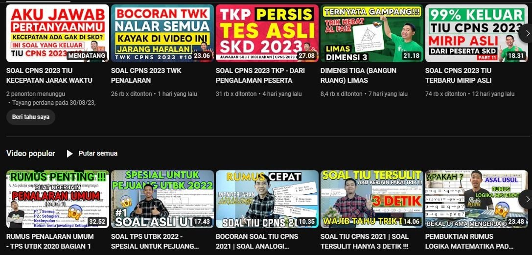 15 Rekomendasi Channel YouTube Belajar CPNS 2023 Lengkap Dengan Tes