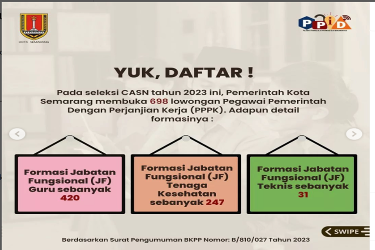 RESMI DIBUKA Detail Formasi PPPK Pemkkot Semarang Tahun 2023 Lengkap