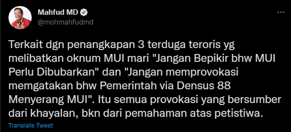 Mahfud MD Jangan Berpikir Bahwa MUI Perlu Dibubarkan