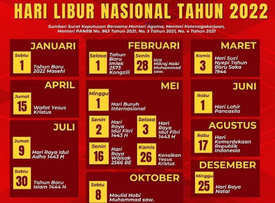 Daftar Hari Libur Nasional Dan Cuti Bersama Di Tahun Catat Ini 220286 ...