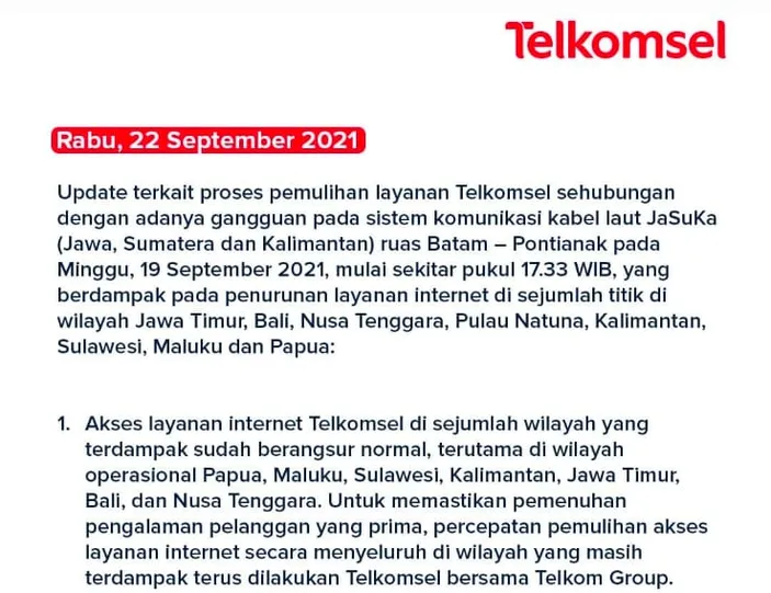 Update Gangguan Telkomsel Dan Indihome Akibat Kabel Bawah Laut Rusak