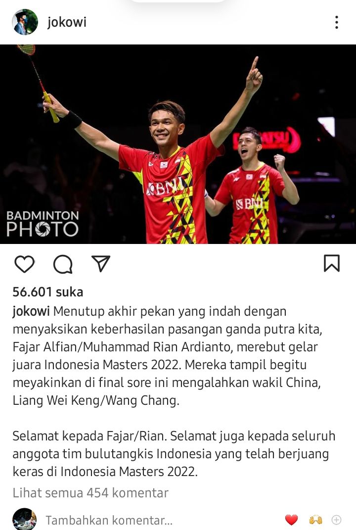 Fajar Rian Juara Indonesia Masters 2022 Presiden Jokowi Katakan Ini