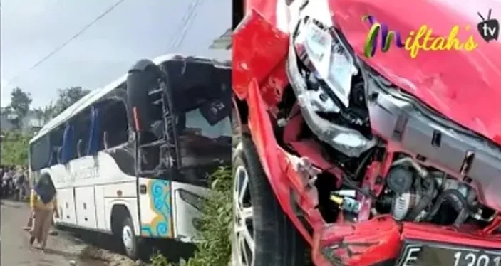 Kecelakaan Beruntun Bus Peziarah Tabrak Mobil Di Jalur Wisata Guci