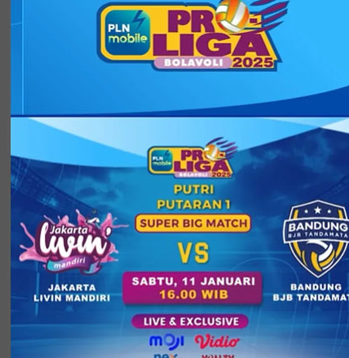 Jadwal MOJI TV Sabtu 11 Januari 2025 Ada Live Proliga 2025 Tercyduk