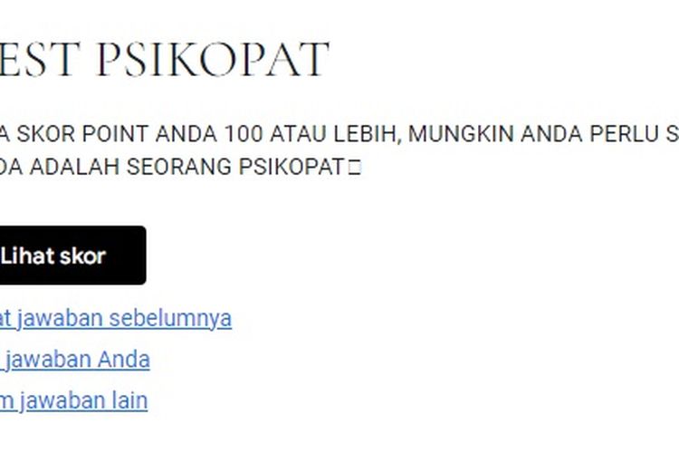 Link Ujian Psikopat Google Form Gratis Tes Psikopat Yang Viral Di