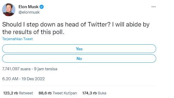 Elon Musk Bikin Polling Soal Mundur Dari Jabatan Ceo Twitter Bakal