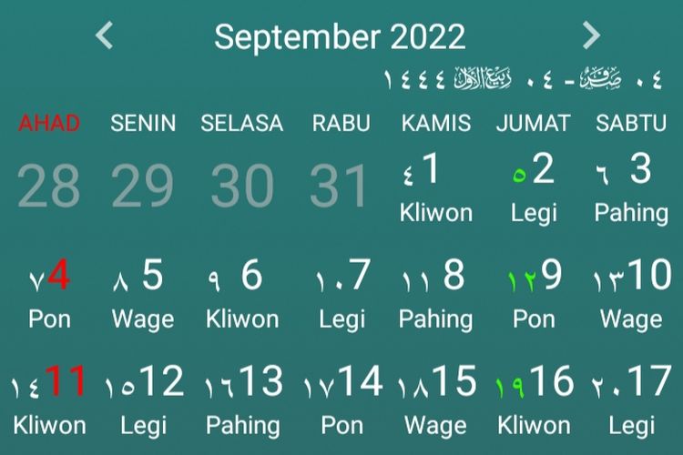 Senin 5 September 2022 Tanggal Berapa Hijriah Cek Kalender Islam 1444