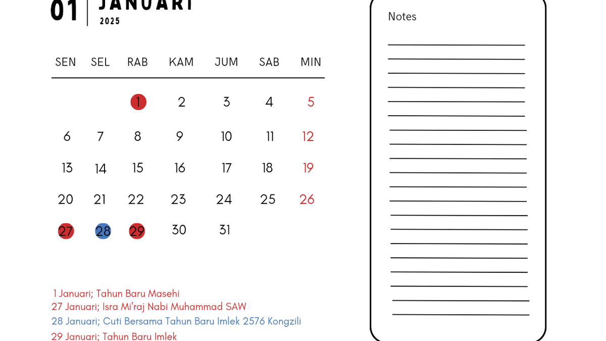 Daftar Tanggal Merah Dan Cuti Bersama Januari Lengkap Dengan Hari