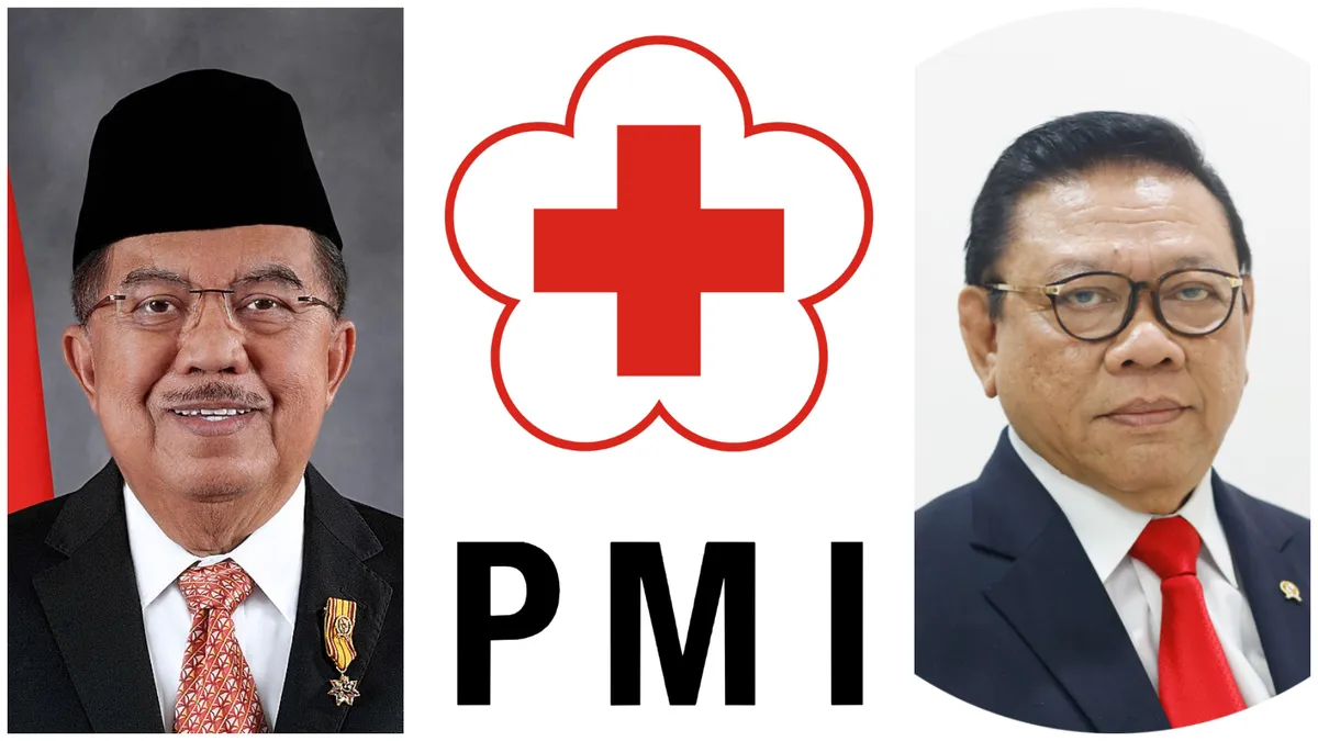 Jusuf Kalla (kiri), PMI (tengah), dan Agung Laksono (kanan). Kolase foto Wapres RI, PMI Kabupaten Banjarnegara, dan Wantimpres