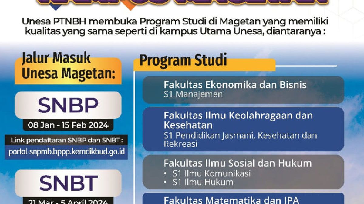 Pendaftaran UNESA Magetan 2024 Dibuka, Jalur Masuk SNBP/SNBT Dan SPMB ...