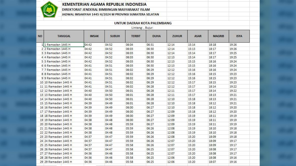 Download Jadwal Imsakiyah Ramadhan 2024 Di Palembang: Imsak, Buka Puasa ...