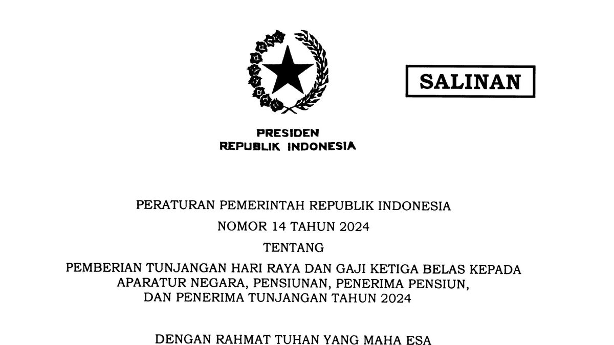 PP Nomor 14 Tahun 2024 tentang THR dan Gaji ke-13 PNS Tahun 2024: Isi dan Link Download PDF