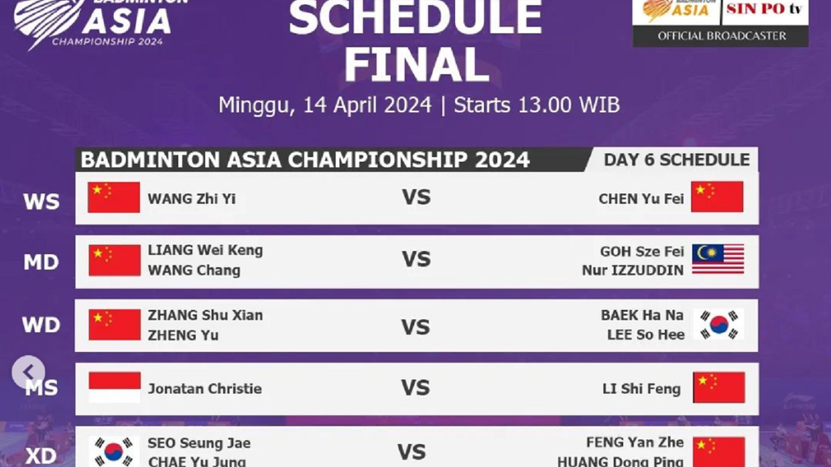 Jadwal FINAL Badminton Asia Championship 2024 Nonton Wakil Indonesia Di ...