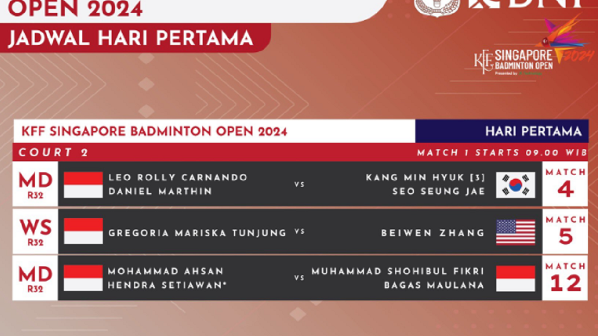 Jadwal Badminton Singapore Open 2024 Hari Ini 28 Mei Wakil Indonesia