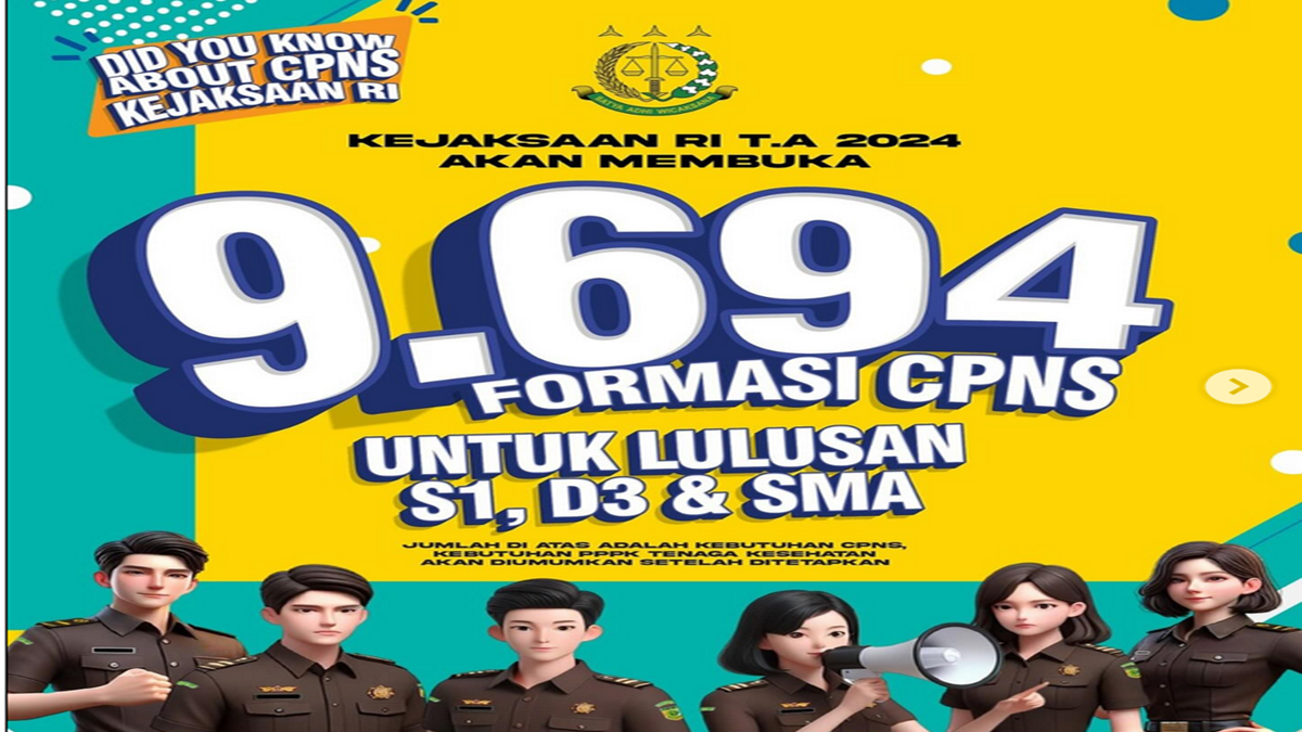 9.694 FORMASI CPNS untuk Lulusan S1, D3 dan SMA Kejaksaan RI Tahun 2024