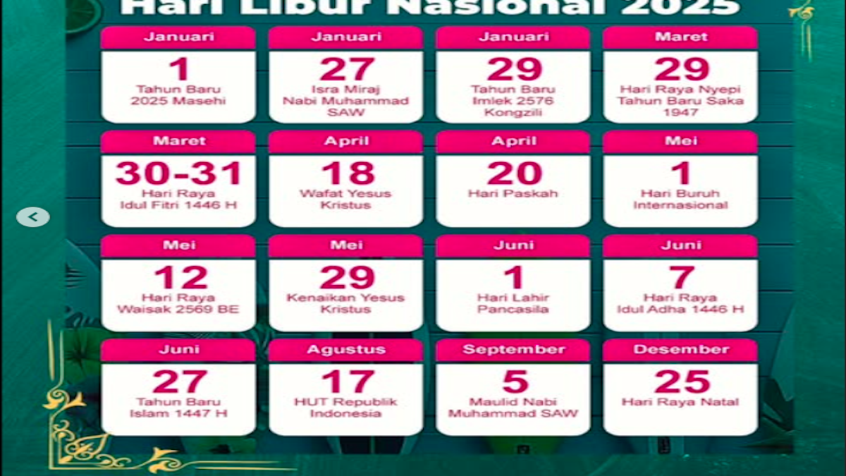 Daftar Libur Nasional dan Cuti Bersama Tahun 2025, Ini Tanggal Cocok