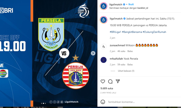 Live Streaming Persija vs Persela Link Liga 1 BRI 15 Januari 2022 Hari Ini Indosiar Cara Nonton Siaran Vidio