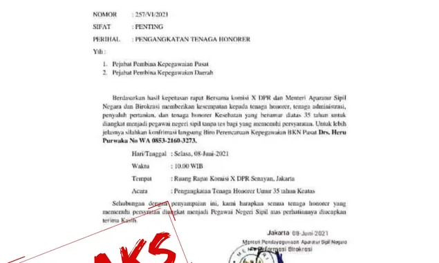 Alert! Muncul Surat Palsu Pengangkatan Honorer dari Kementerian PANRB