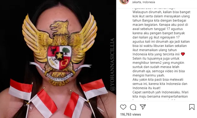 Viral Art Makeup Yohanna Sicillia Bertema Kemerdekaan RI 17 Agustus, Butuh Perjuangan 18 Jam