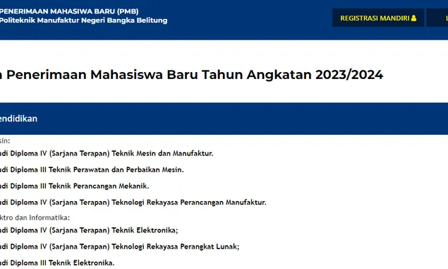 Jalur Pendaftaran Penerimaan Mahasiswa Baru Polman Babel Tahun Angkatan 2023/2024 