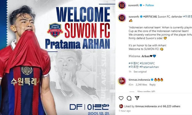HEBOH! Pratama Arhan Resmi Bergabung Suwon FC, Lanjutkan Karir di Korea Selatan
