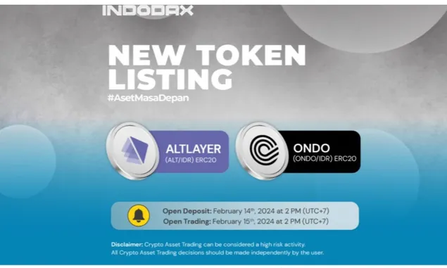 Indodax Umumkan ALT dan Ondo Sebagai Aset Kripto Baru dalam Marketplace