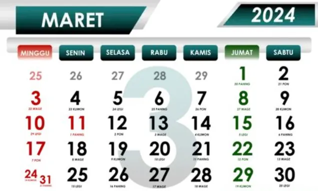 Kalender Jawa Bulan Maret 2024 Lengkap Weton dan Hijriyah