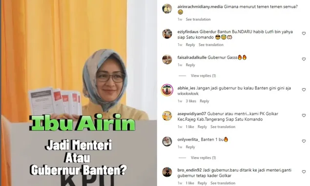 Airin Rachmi Diany Jadi Gubernur Banten atau Menteri? Begini Suara Netizen